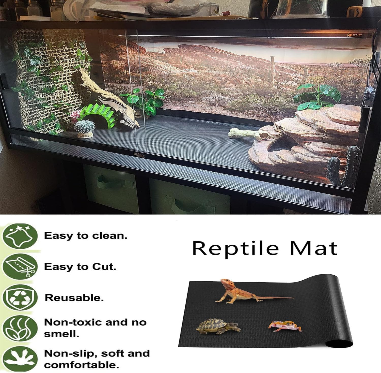 Bearded Dragon Tank Accessories, Reptile Mat Hammock Plants Bridge Jungle Climber Vines Terrarium Decorations for Bearded Dragon Lizard Snake (10 PCS with Reptile Mat)