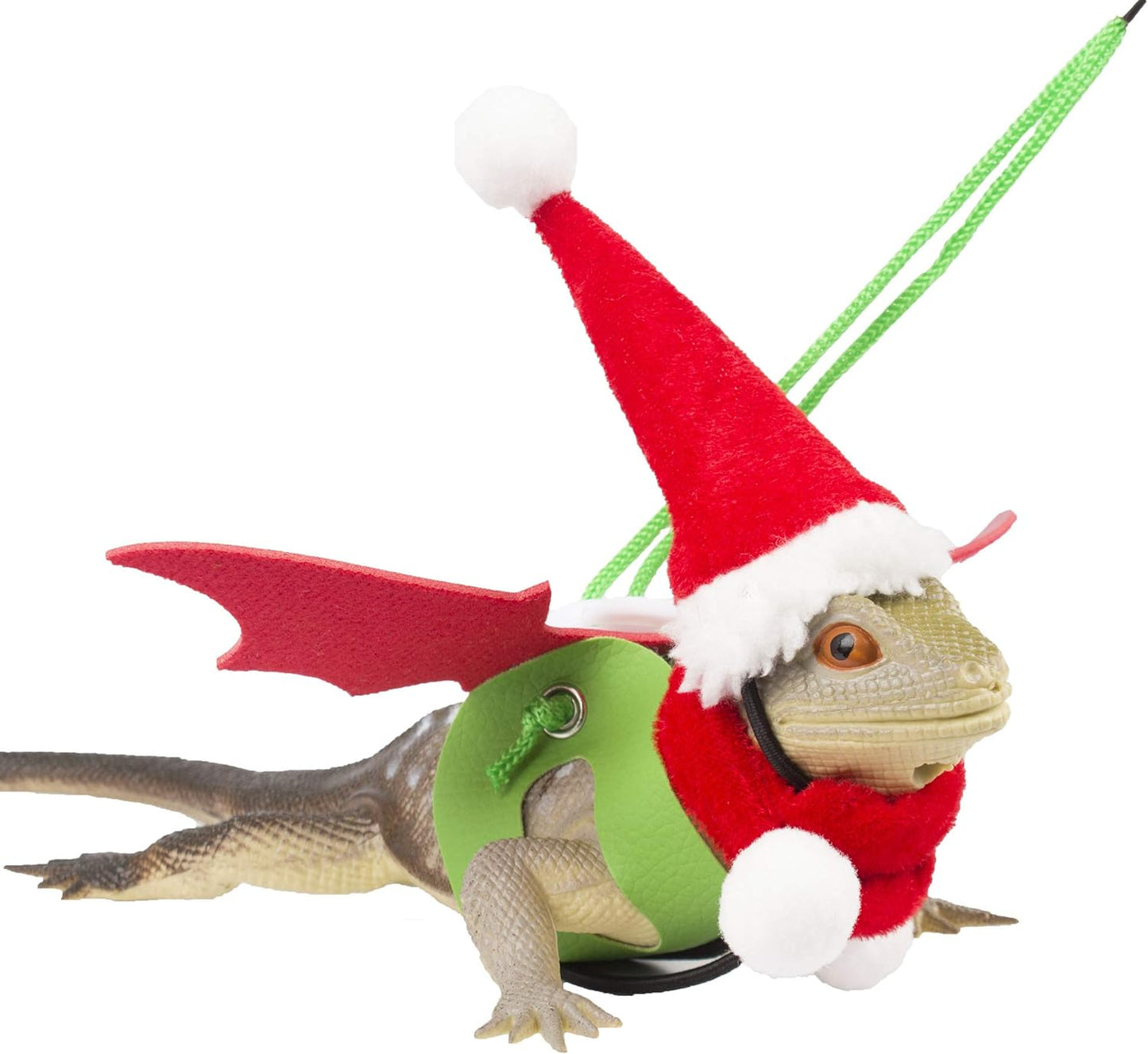 Christmas Bearded Dragon Santa Hat Scarf Lizard Leash Harness Set - Lizard Christmas Costume Christmas Scarf and Hat + 3 Pack Bearded Dragon Harness Leash for Reptile Christmas (Christmas)