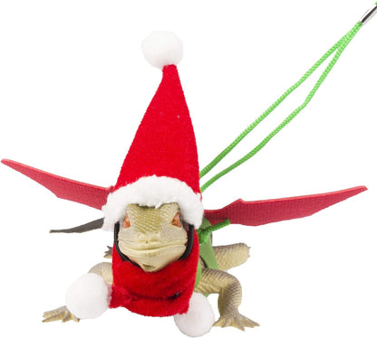 Christmas Bearded Dragon Santa Hat Scarf Lizard Leash Harness Set - Lizard Christmas Costume Christmas Scarf and Hat + 3 Pack Bearded Dragon Harness Leash for Reptile Christmas (Christmas)